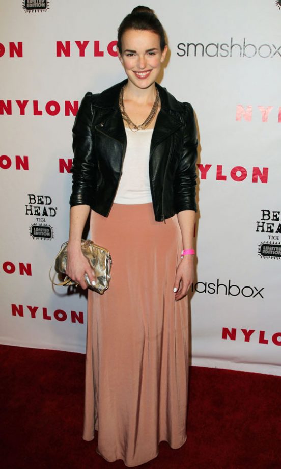 Elizabeth Henstridge Mixes A Maxi And A Biker For A Winning Look, 2012