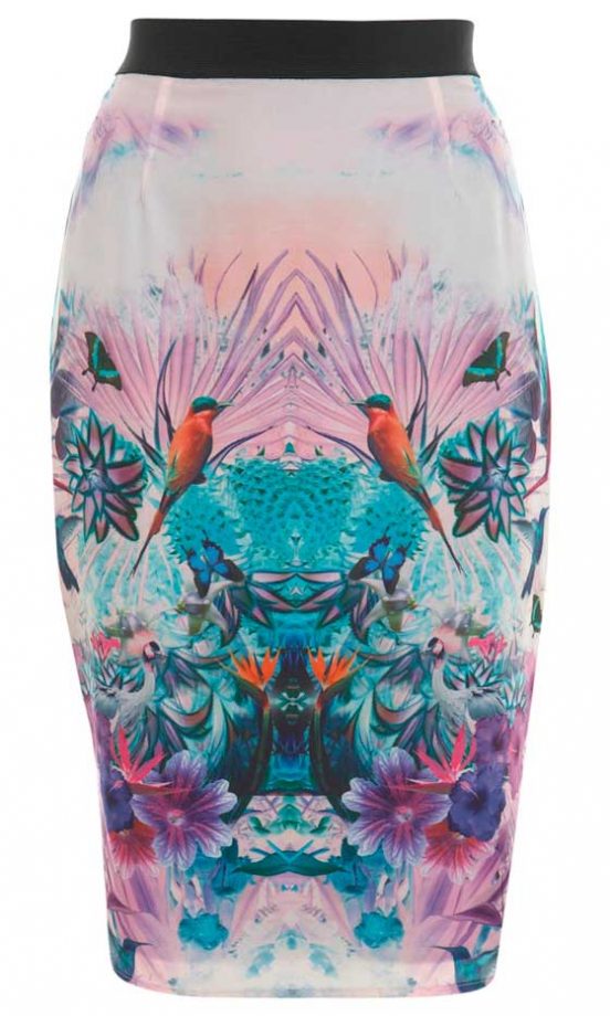 Miss Selfridge Hummingbird Print Skirt, £45