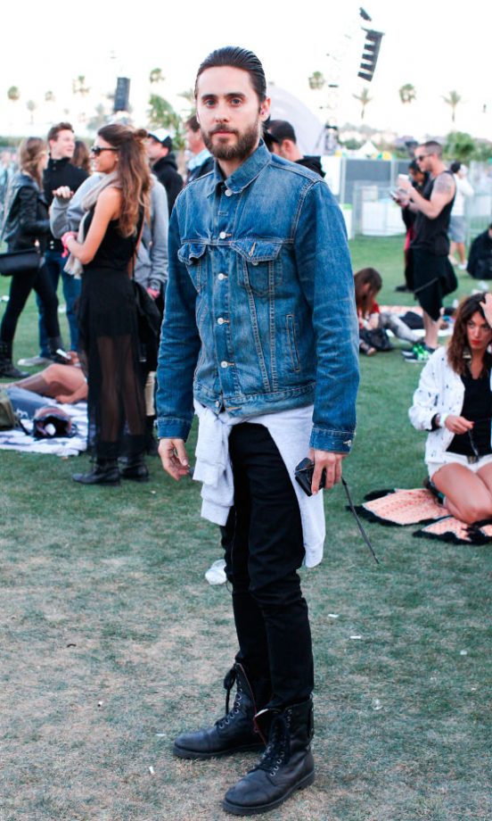 Jared Leto Looks Every Inch The Rock Star With Slicked Back Hair And Denim Jacket, 2012