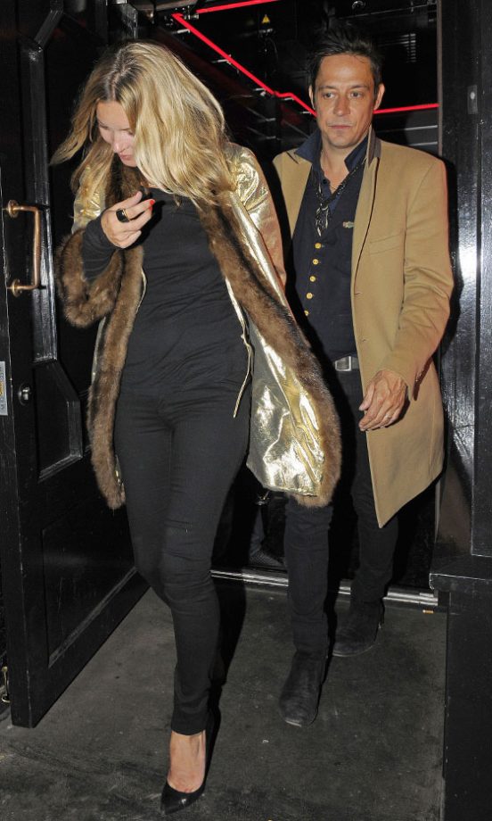 Kate Moss Exits Restaurant With Jamie Hince, Love The Gold Coat! 2012