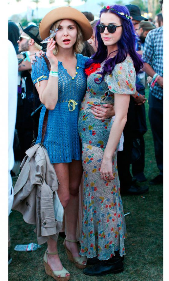 Katy Perry Goes For Edgy Cool With Purple Hair And A Sheer Maxi, 2012
