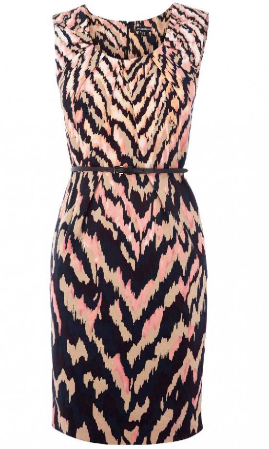 Warehouse Tiger Print Pleat Neck Dress, £65