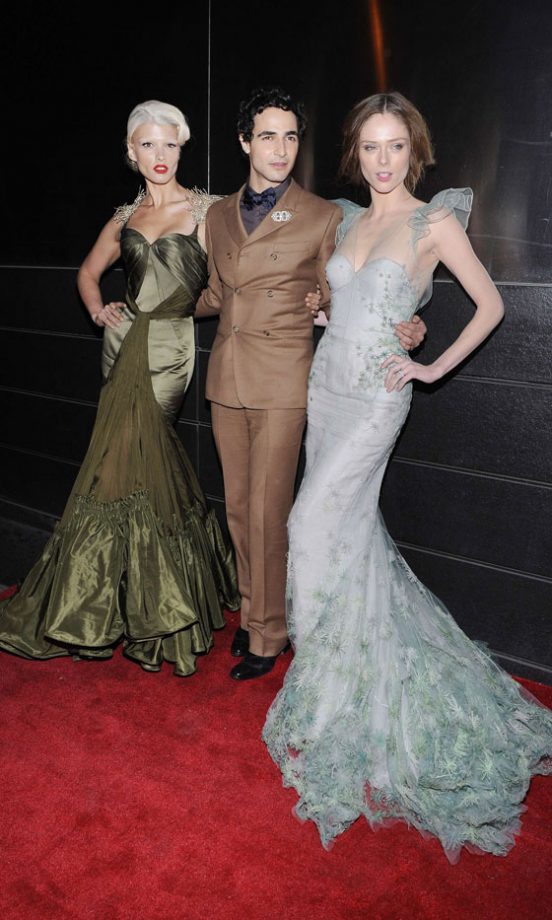 Designer Zac Posen with Crystal Renn and Coco Rocha, 2012