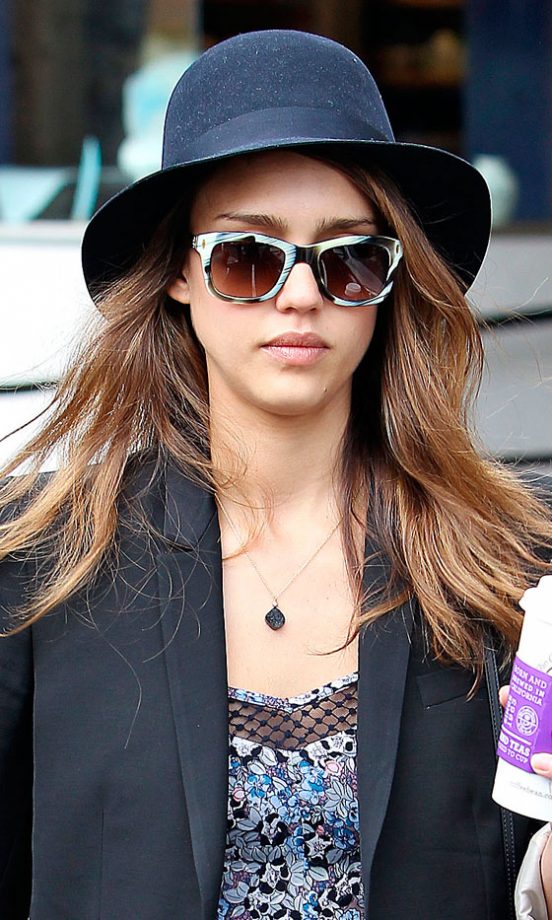 Jessica Alba Compliments Her Brunette Locks With A Simple Trilby, 2012