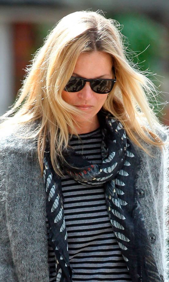 Kate Moss Completes Her Casual Hair Look With A Printed Vassilisa Scarf, 2012