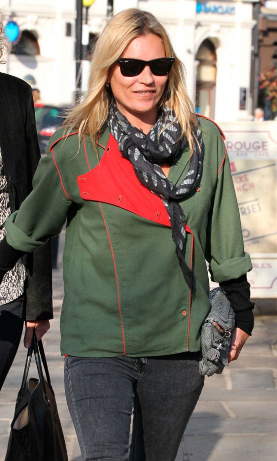 Kate Moss Does It Again! The Queen Of Low-Key Style, Teaming Khaki With A Vassilisa Scarf, 2012