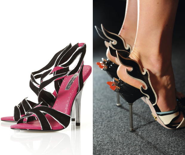 Topshop flame heels and Prada's flame heels on the SS12 catwalk