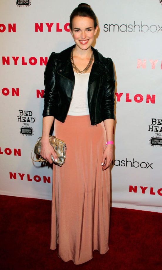 Elizabeth Henstige Looks Sleek In A Maxi Skirt And Leather Jacket, 2012