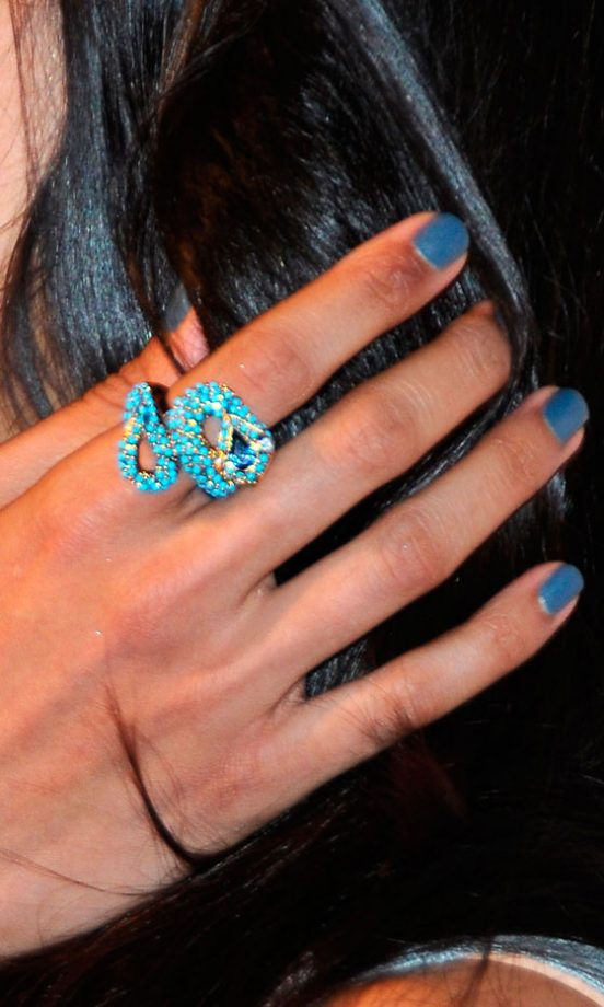 Fredia Pinto Teams Her Navy Nails With A Dazzling Cocktail Ring, 2012