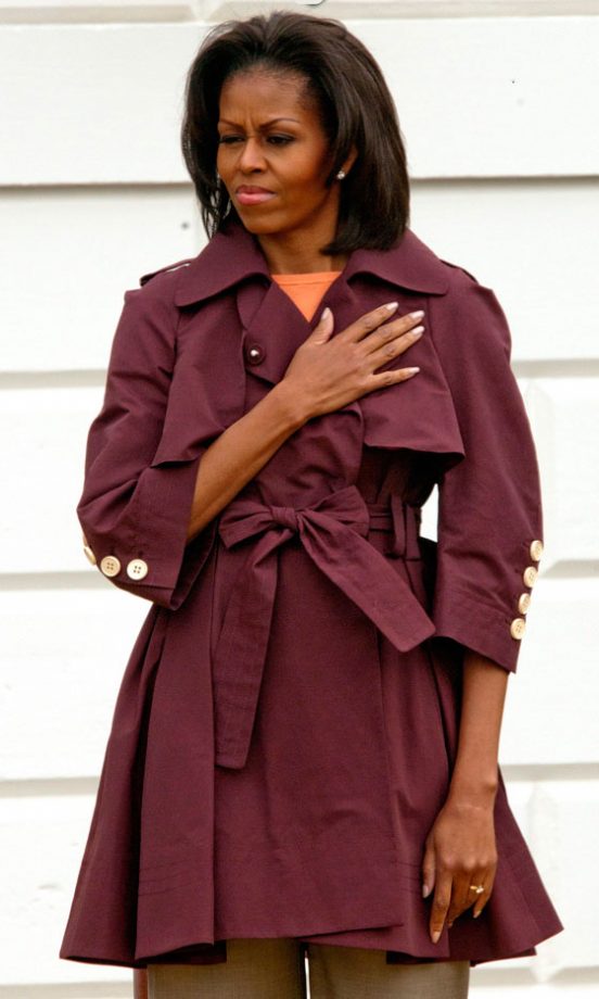 Michelle Obama Oozes With Simple Sophistication In A Wine Trench Coat, 2012