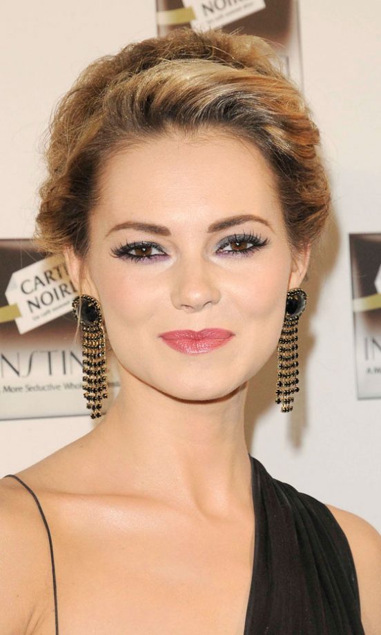 Kara Tointon Sparkles With Her Drop Earrings And Swept Back Hair 'Do, 2012
