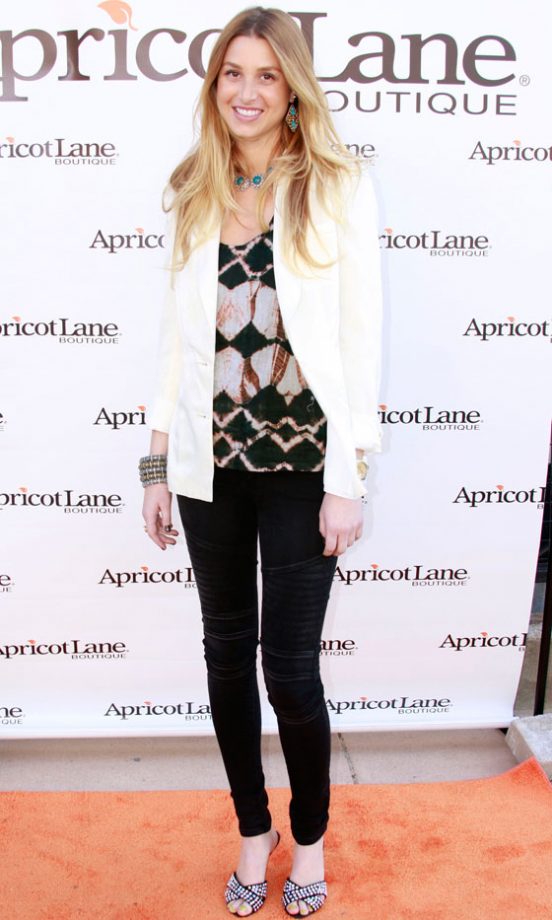 Whitney Port Sticks To Classics With A White Tuxedo Jacket And Black Skinnies, 2012
