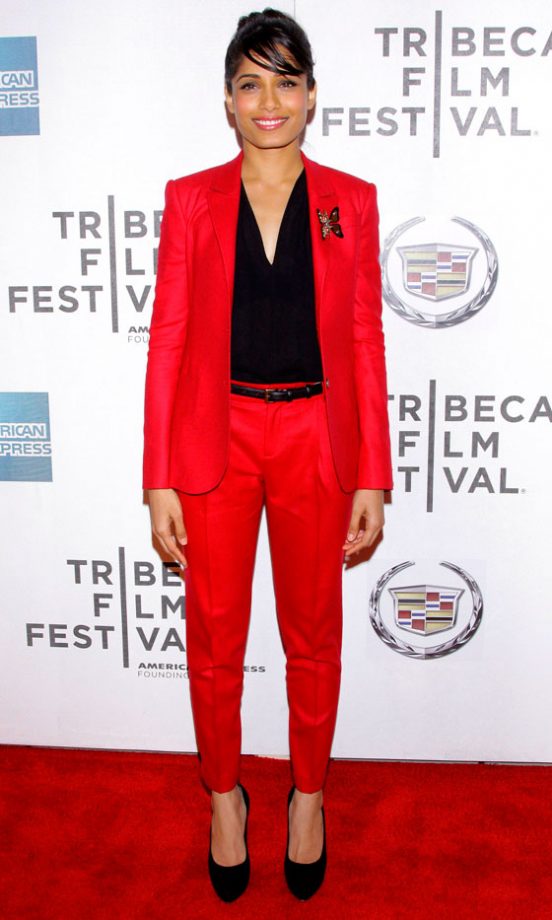 Freida Pinto Wowed In This Bright Red Statement Suit, 2012