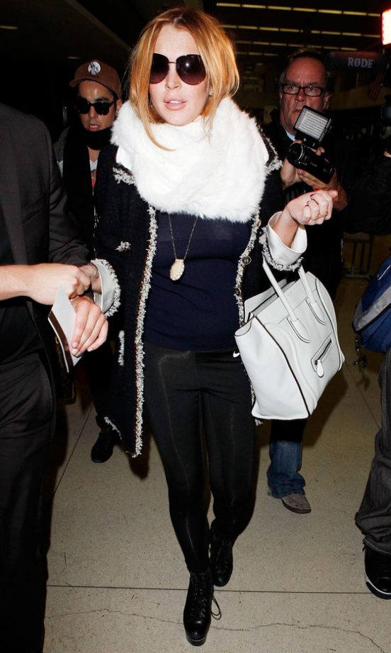 Lindsay Lohan Kept Warm in A Super Chunky Scarf, 2012