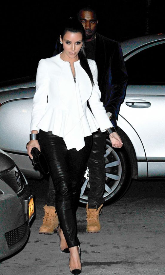 Kim Kardashian Hit The Town With Kanye West In Leather Leggings And Peplum Top, 2012