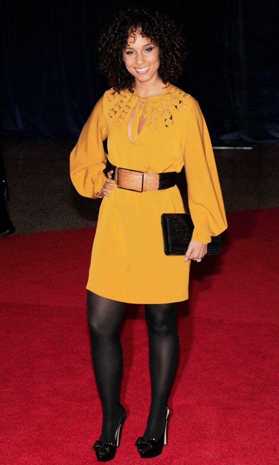 Alicia Keys Sported A Buttercup Yellow Dress And Trusty Opaques, 2012