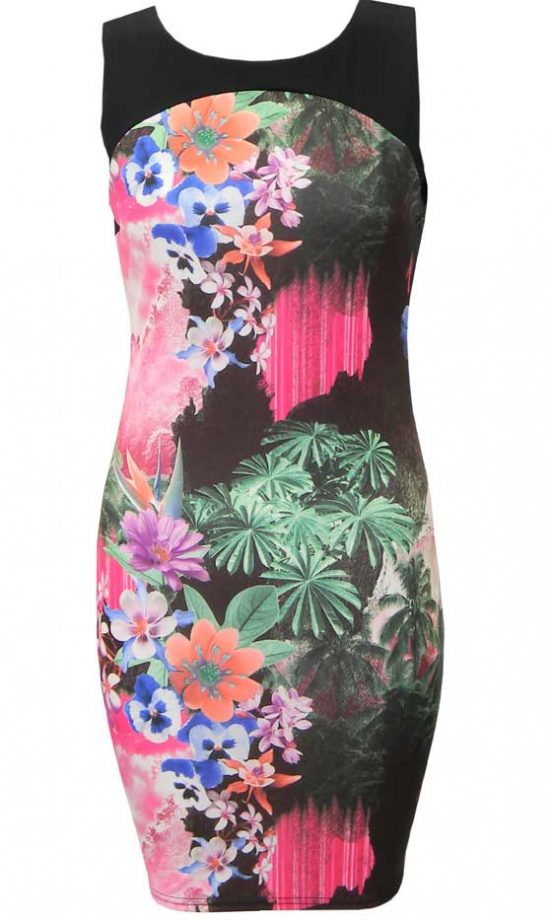 Pop Couture Tropical Print Panel Bodycon Dress, £15