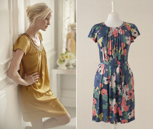 A model wearing the 'Esme' dress, left, and the 'Mia' dress from Boden's latest Limited Edition collection, online now