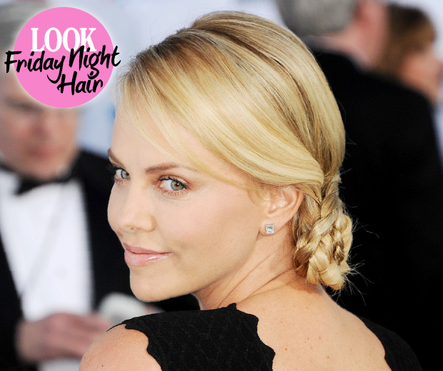 Watch our hair how-to video and get Charlize Theron's cute braided bun