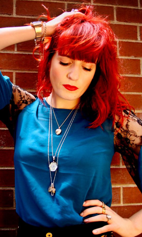 Florence Welch Wearing A Blue Lace Top And Charm Necklaces, January 2010
