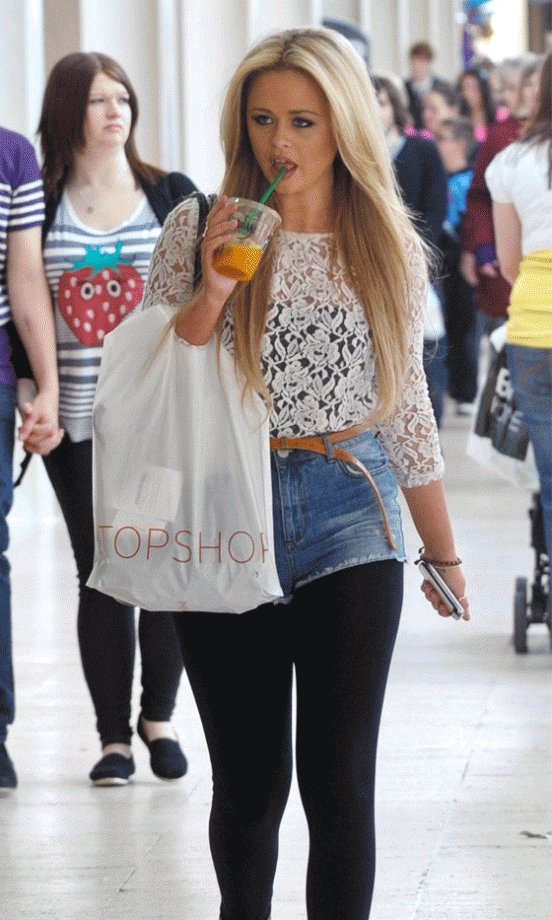 Emily Atack Headed To The Shops In Denim Hotpants And Cute Lace Top, 2012