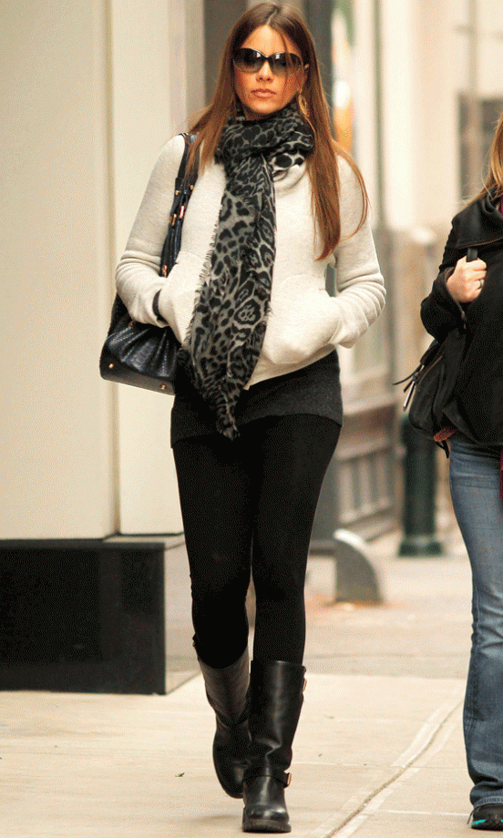 Sofia Vergara Kept It Low Key In Simple Seperates And Leopard Print Scarf, 2012