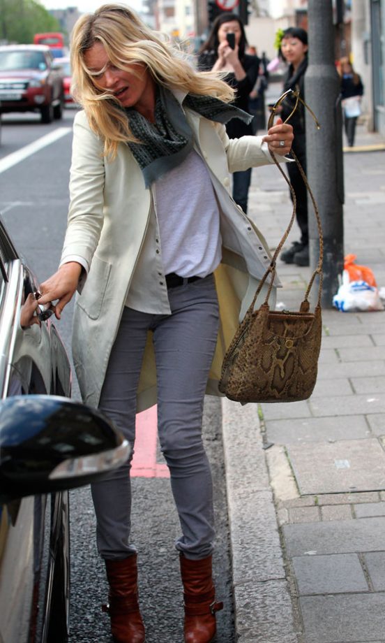 Kate Moss Ditched Black For Sleek Neutrals - Love The Snake Print Bag, 2012