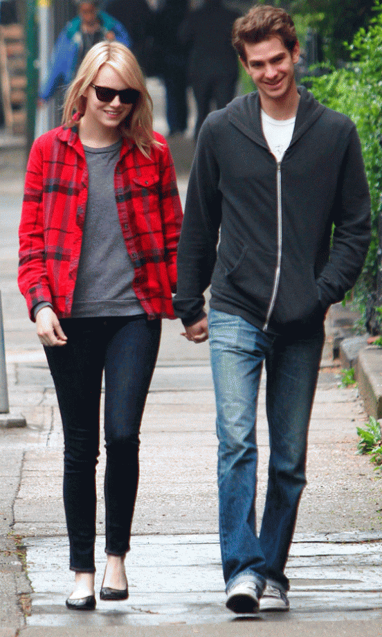 Emma Stone And Andrew Garfield Keep Their Look Casual, Love The Red Jacket!