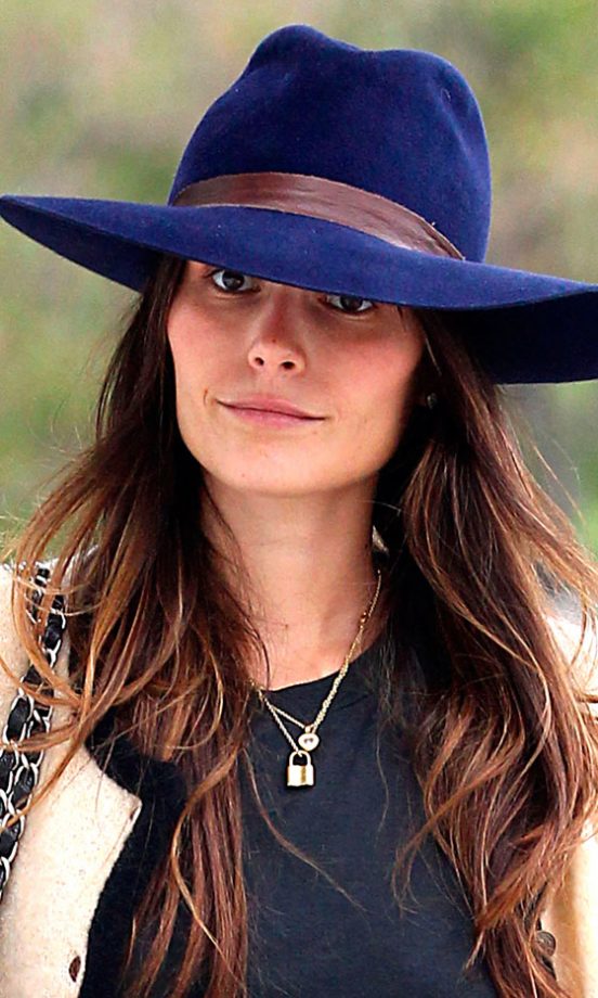 Jordana Brewster Keeps Her Mane Under Wraps With A Wide-Brimmed Navy Hat, 2012