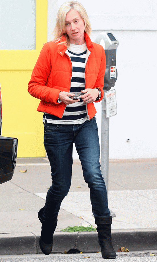 Portia De Rossi Sports Off Duty In Breton Stripes And Colour Pop jacket, 2012