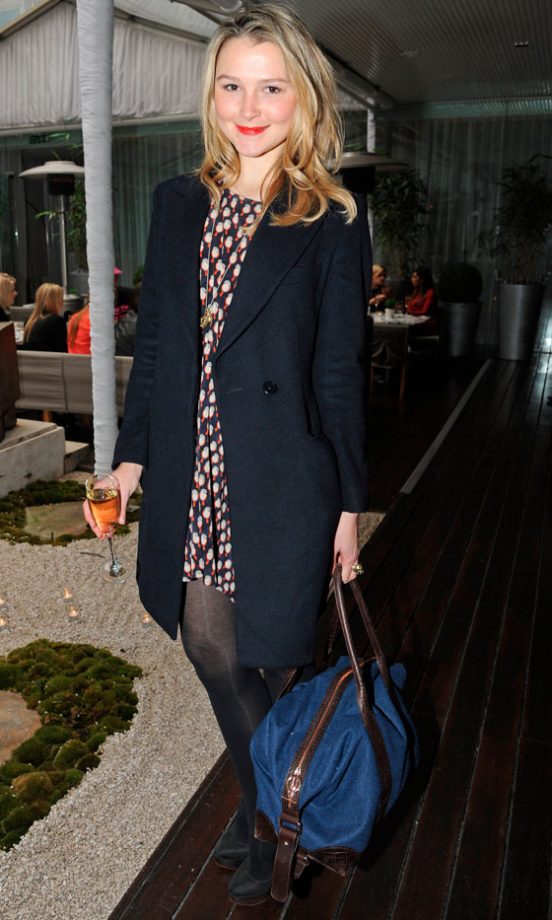 Amber Atherton Teamed Her Floral Mini With A Navy Jacket And Bright Blue Bag, 2012