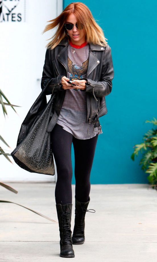 Miley Cyrus Flaunted Some New Strawberry Blonde Locks With Her Staple Leather Jacket, 2012