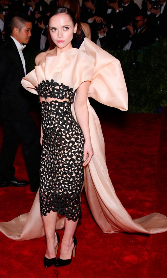 Christina Ricci Rocked Oversized Lace And Sheer Pastel Pink In This Statement Dress At The Met Ball 2012