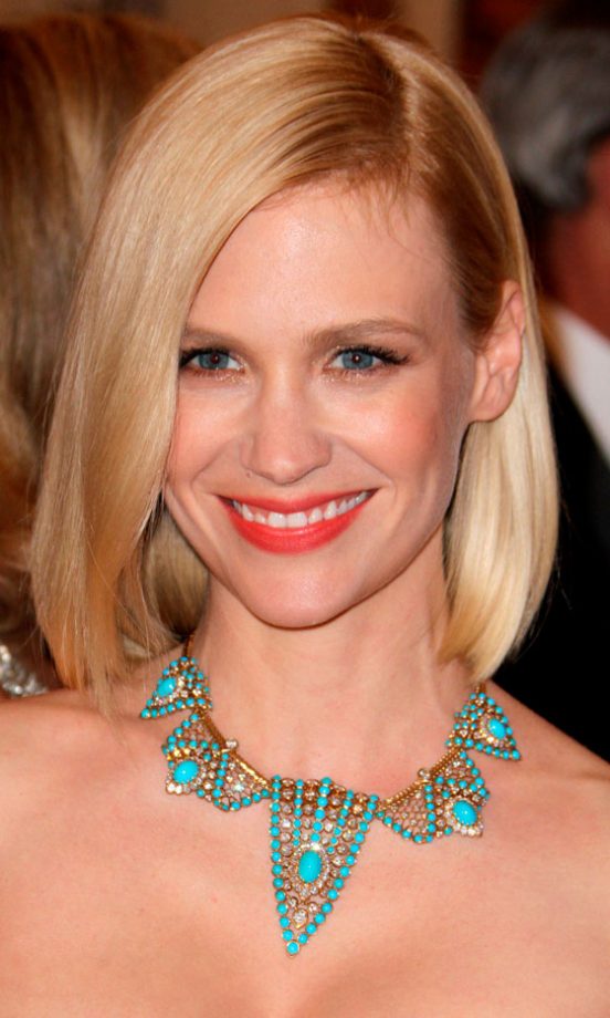 January Jones' Hairstyle Looked Polished In A Sleek Long Bob At The Met Ball 2012