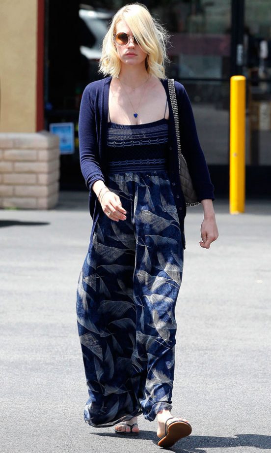 January Jones Rocked Off-Duty Chic In A Navy Maxi Dress, 2012