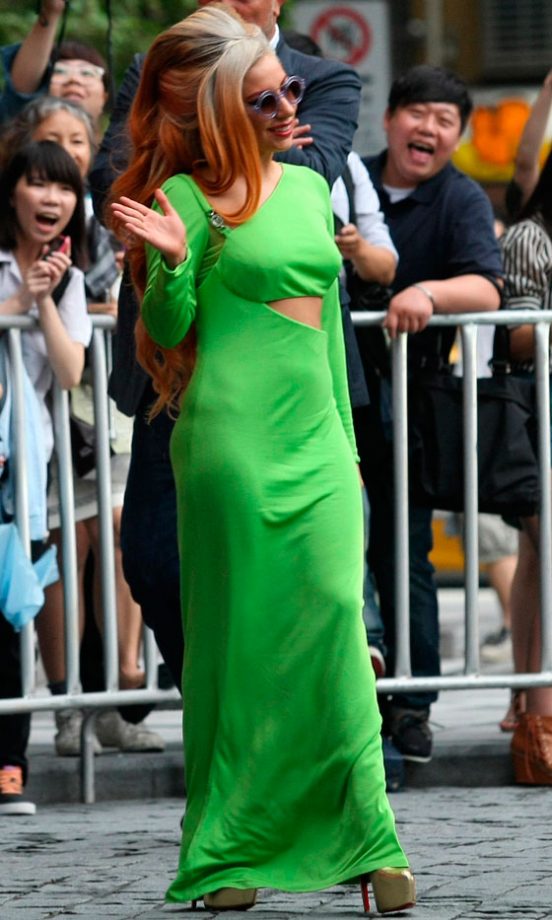 Lady GaGa Caused A Stir In This Bright Green Cut Away Dress, 2012