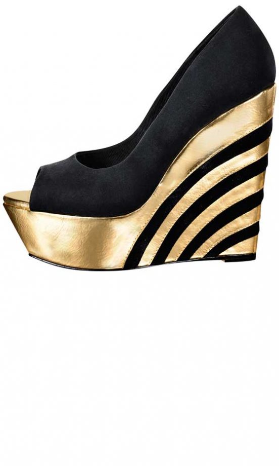 Miss Selfridge, AW12, Suede Black And Gold Open Toe Wedges