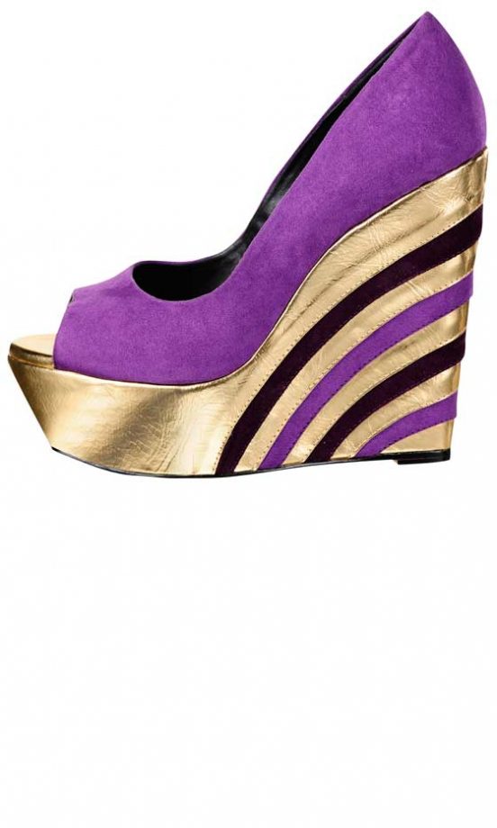 Miss Selfridge, AW12, Suede Purple And Gold Open Toe Wedges