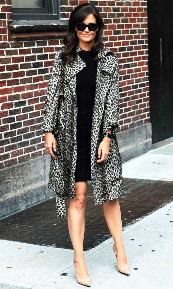 Katie Holmes Wears A Leopard Print Lanvin Coat To The 'Late Show with David Letterman', 2012