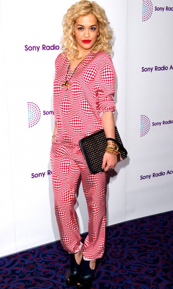 Rita Ora Teamed Her Pyjama Suit With A Studded Clutch, 2012
