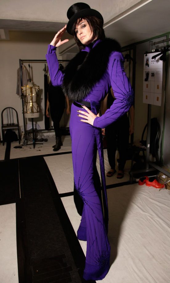 Erin O'Connor Backstage At The Jean Paul Gaultier Show At Paris Couture Fashion Week, 2012