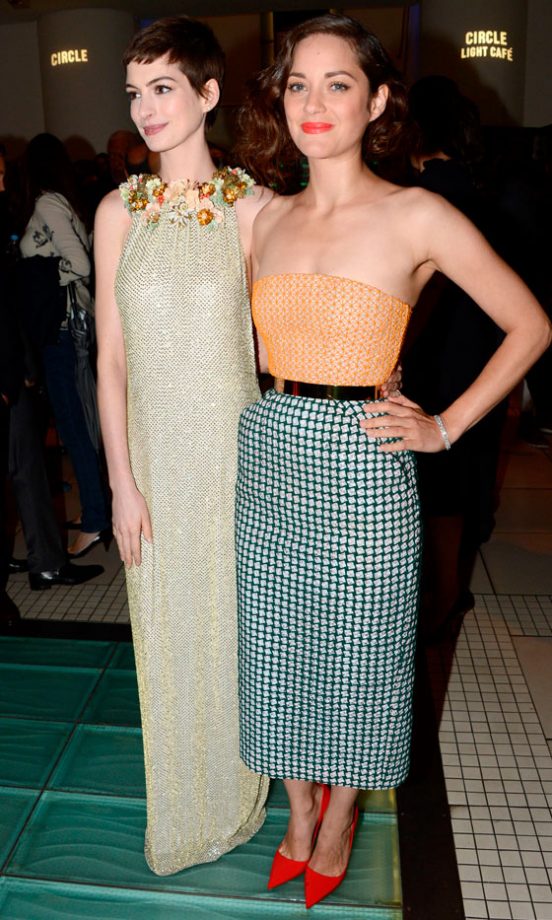 Anne Hathaway In Gucci And Marion Cotillard At The At The Dark Knight Rises Premiere In London, 2012