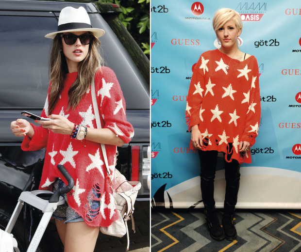 Alessandra Ambrosio and Ellie Goulding both wearing a Wildfox jumper