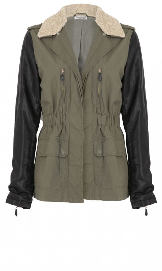 Missguided AW12 Khaki Coat With Leather Sleeves, £54.99