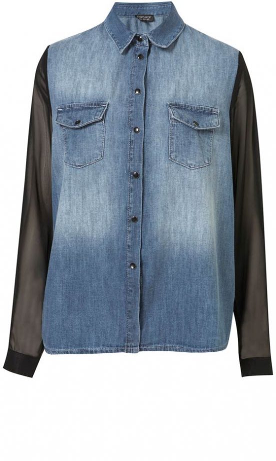 Topshop Chiffon Sleeve Denim Shirt, £38