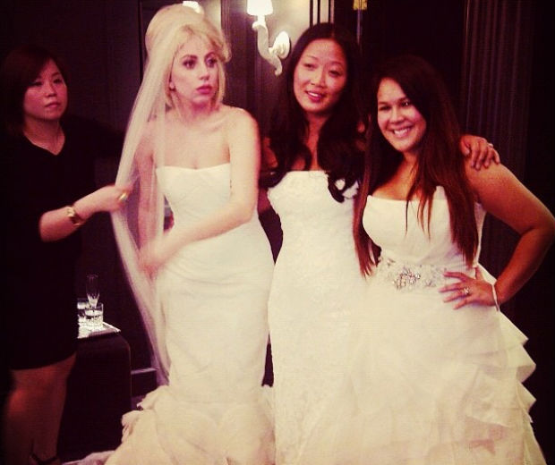 Lady Gaga wearing a gorgeous Vera Wang wedding dress!