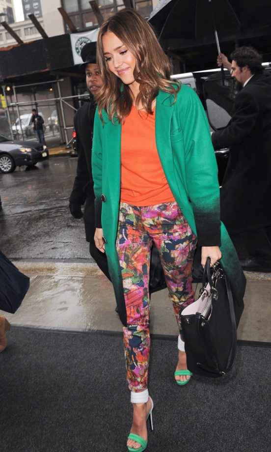 Jessica Alba In Erdem Trousers In New York, 2012