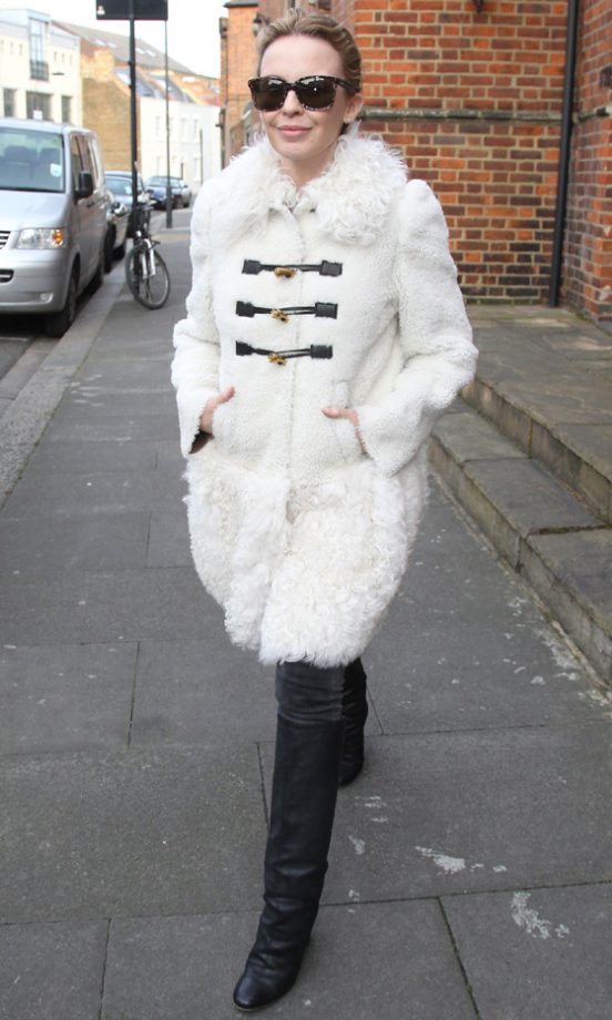 Kylie Minogue Wrapped-Up In White Out In London, 2012