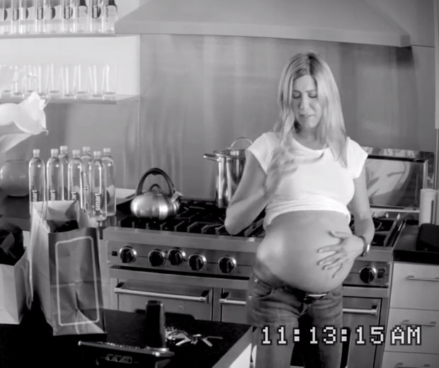 Jennifer Aniston can be seen with a huge baby bump in the spoof video