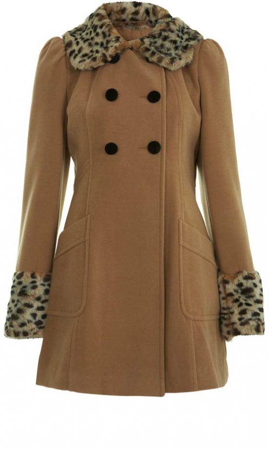 Miss Selfridge Camel Coat With Leopard Trim, £85